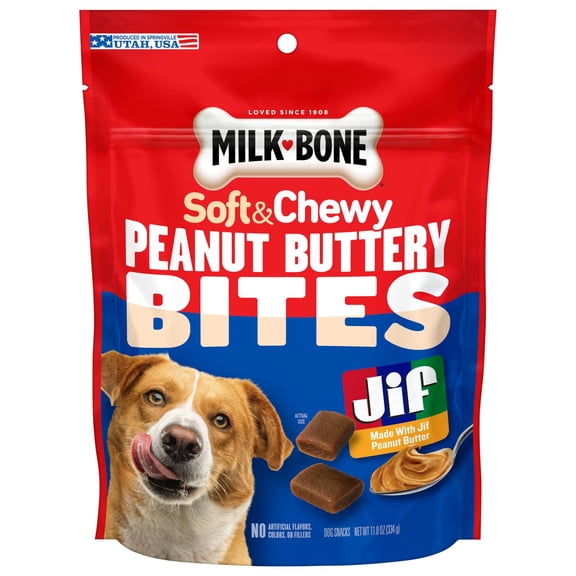 Milk Bone Peanut Buttery Bites Soft Dog Treats With Jif Peanut Butter, 11.8 Ounce Bag