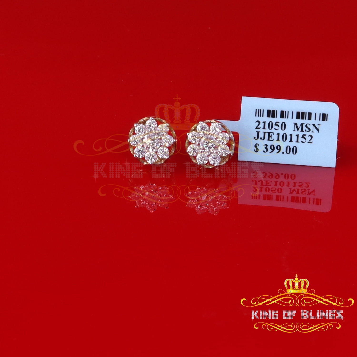 King of Bling's Men's/Womens 925 Silver Yellow 1.00ct VVS 'D' Moissanite Round Stud Earrings