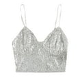 thumbnail image 1 of Playeras,Blusas y Tops,Ropa para Mujer Básicos camisetas sin mangas para las mujeres Tops Chaleco Strappy Glitter Swing Sparkl Clubwear Mujeres Tank Ladies Sexy Blusa de mujer (White, L), 1 of 6