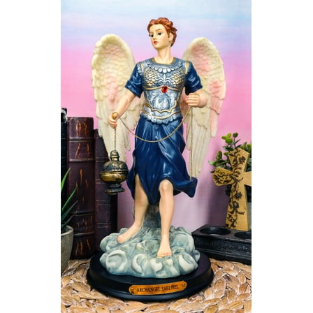 Ebros Byzantine Colorful Archangel Sealtiel Statue with Brass Name Plate 12"H