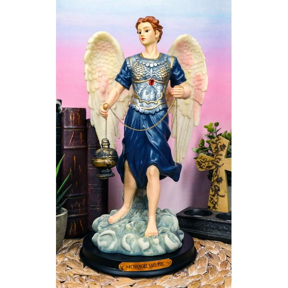 Ebros Byzantine Colorful Archangel Sealtiel Statue with Brass Name Plate 12"H