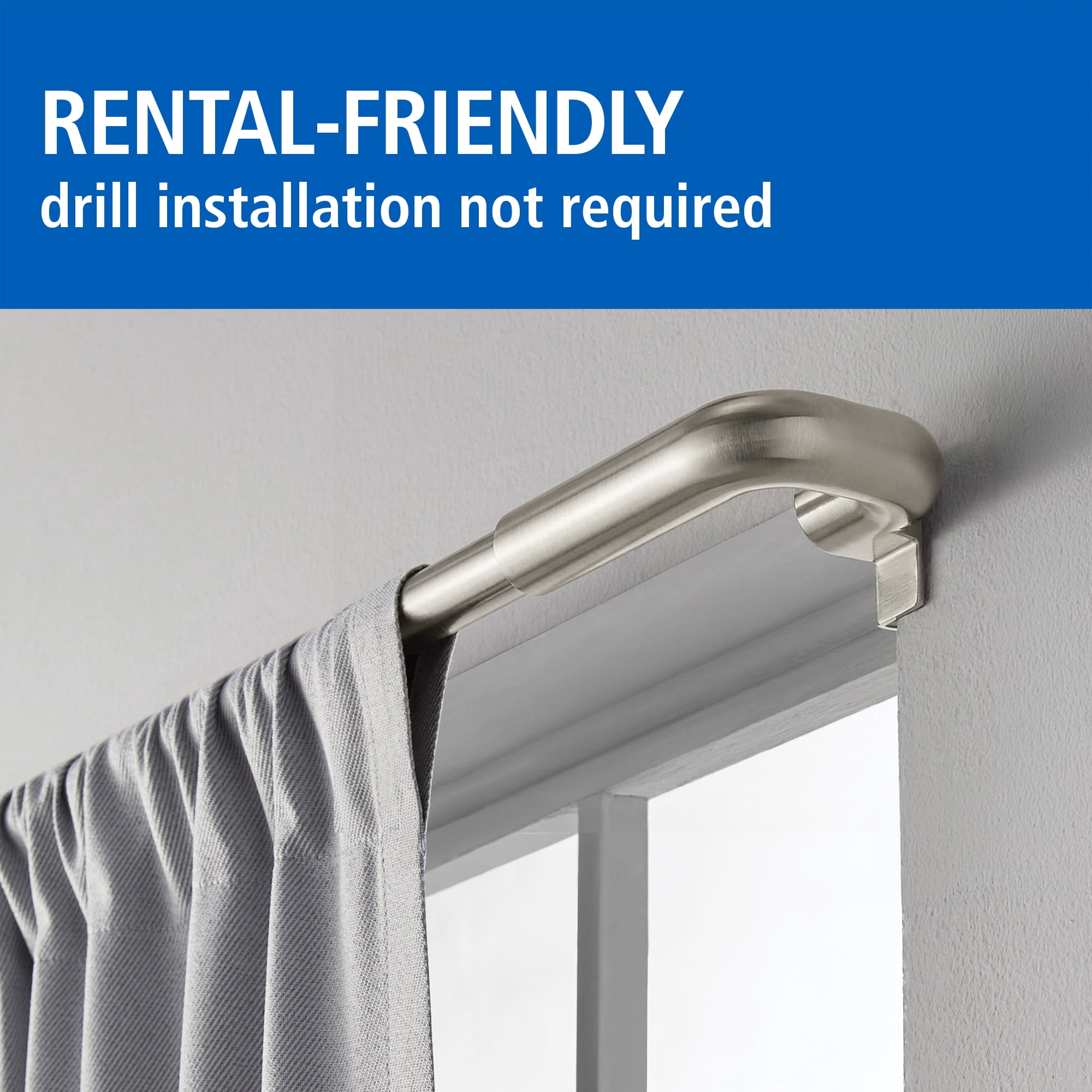 Mainstays Nickel Wrap Around Tension Curtain Rod, No-Drill Installation, 48-84 in
