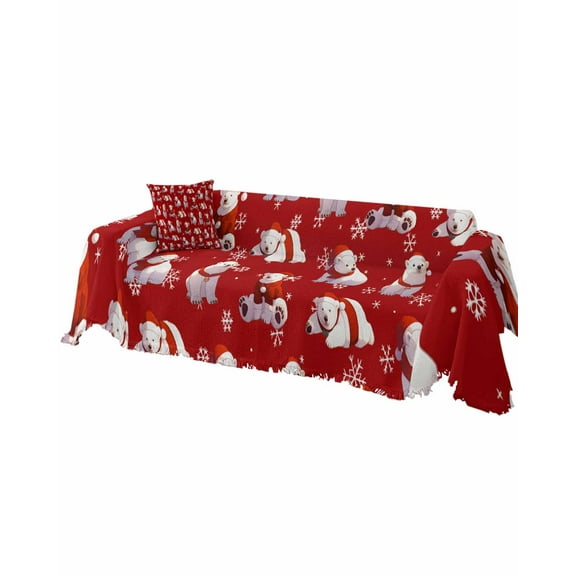 Red Bear Christmas Sofa Covers for 3 Cushion Couch, Washable Sectional & L Shape Couch Covers for Dogs/Cats/Kids, Winter Xmas Snowflake Non Slip Sofa Slipcover Futon Cover 71''x150''