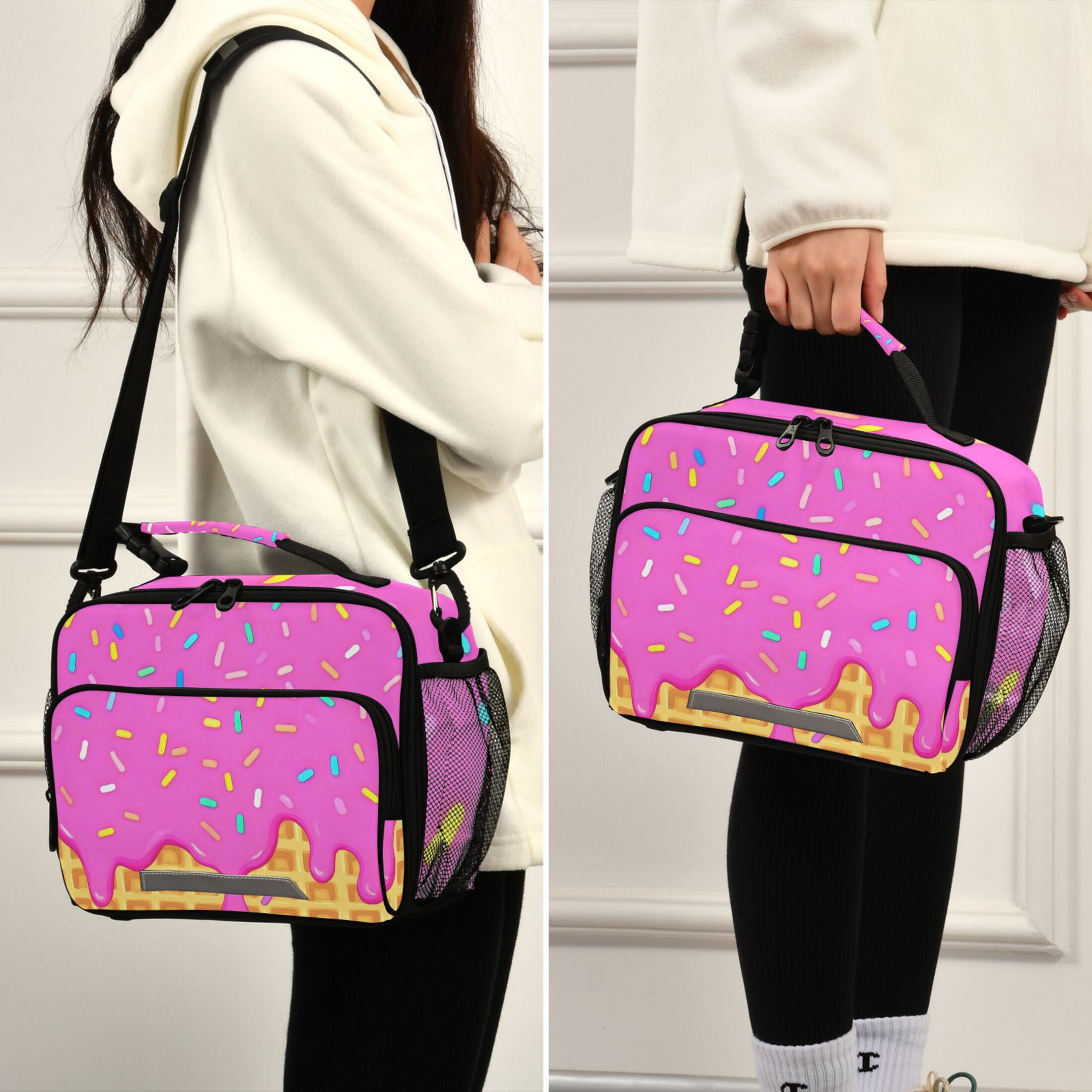 ALAZA Pink Ice Cream Lunch Box Insulated Cooler Bag Reusable Tote Bags Shoulder Strap
