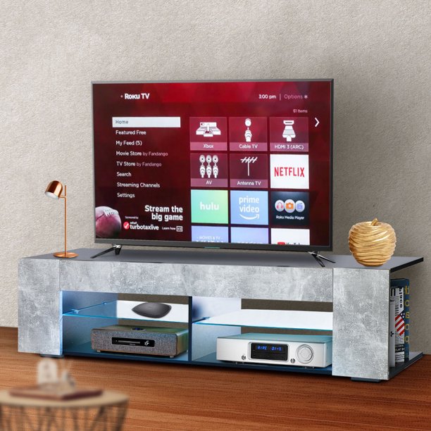 White TV Stand for 65 Inch TV, Entertainment Center with Remote LED