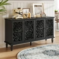 thumbnail image 5 of Vintage Sideboard Buffet Table Accent Credenza Storage Cabinet with 4 Hollow Carving Doors Adjustable Shelves Wood Legs for Kitchen Dining Living Room Entryway 59.84 Inch,Antique Black, 5 of 9