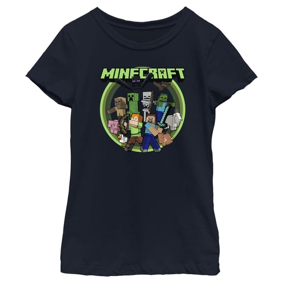 Girl's Minecraft Heroes and Mobs Graphic Tee Navy Blue X Large