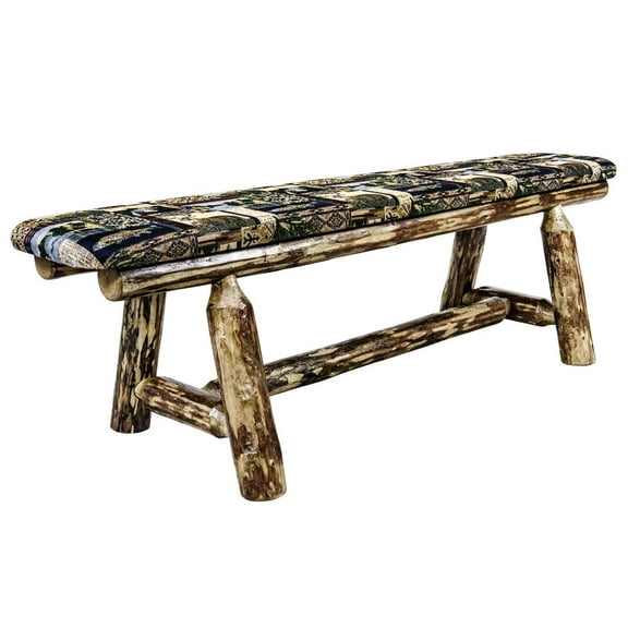 Glacier Country Collection Plank Style Bench, 5 Foot w/ Woodland Upholstery