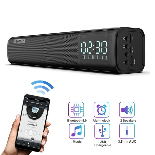 Sound Bar, TV Sound Bar W/Builtin Subwoofer & Clock, Wired & Wireless