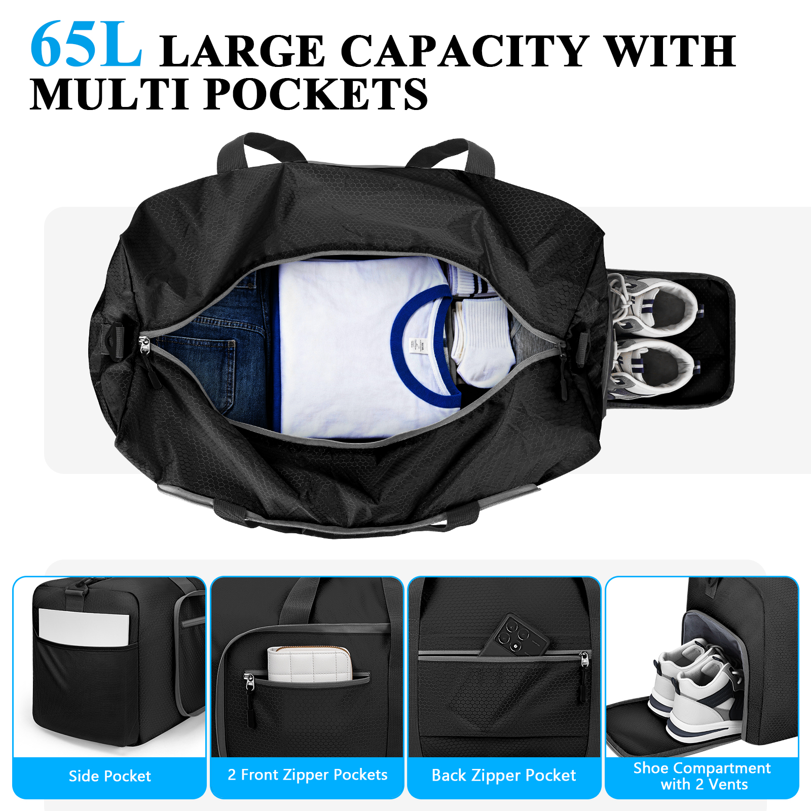 Cshidworld 65L Foldable Duffel Bag Travel Gym Bag photo 3