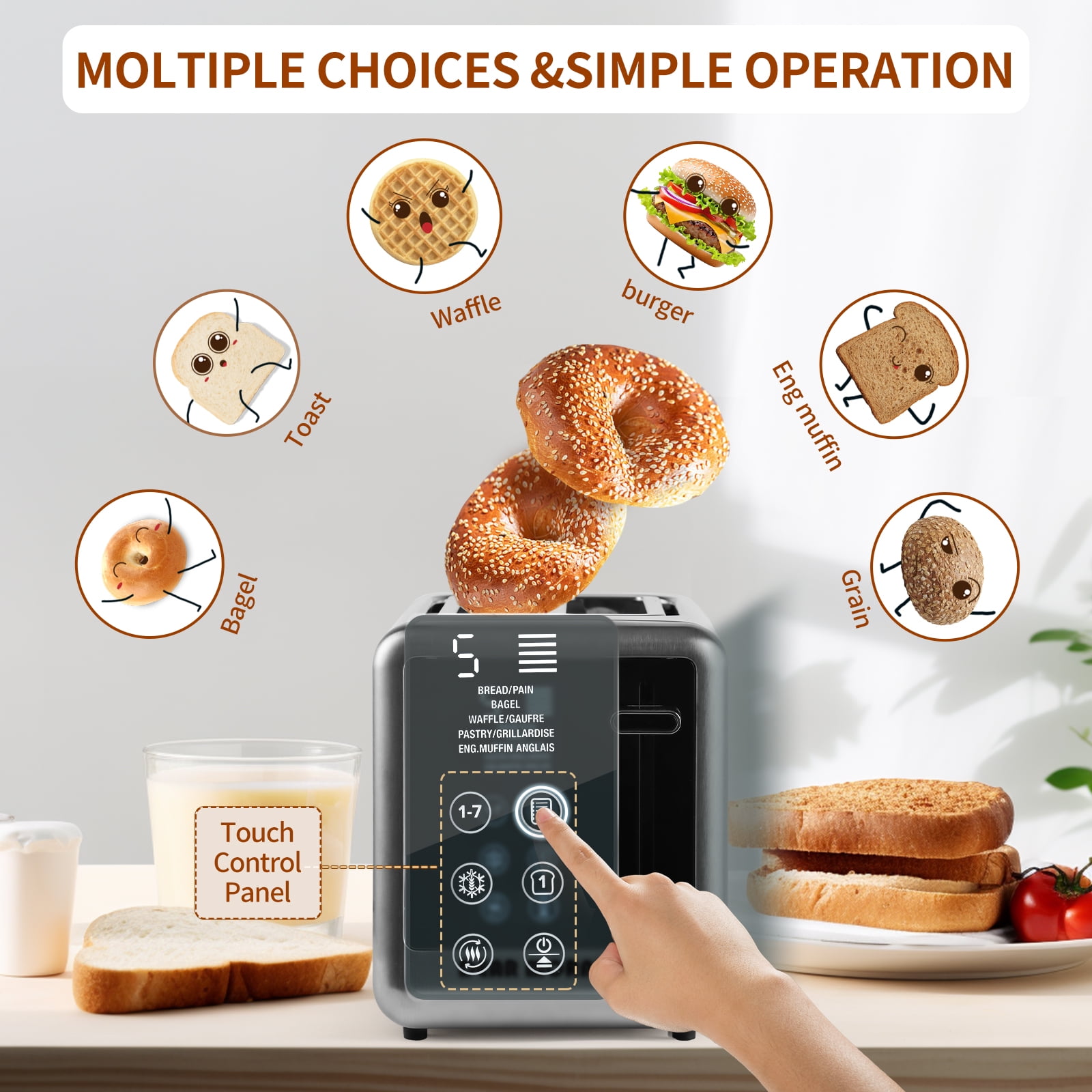 Dear Morning Touch Screen Toaster with 5 Bread Selection 7 Shade Setting  (Silver)