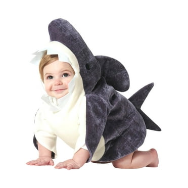 Infant Boys Girls Gray Plush Shark Halloween Costume Hooded Jumpsuit 6-12 Months