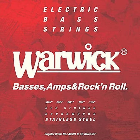 Warwick Label Stainless Wound Bass Strings, 5 String, Medium, Red