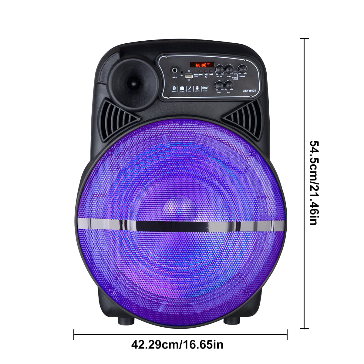 RIDWIND 15" Portable Party Bluetooth Speaker with LED Lights, Stand, Wireless Mic, and Rechargeable Battery – Ideal for Outdoor Events, Karaoke, and House Parties
