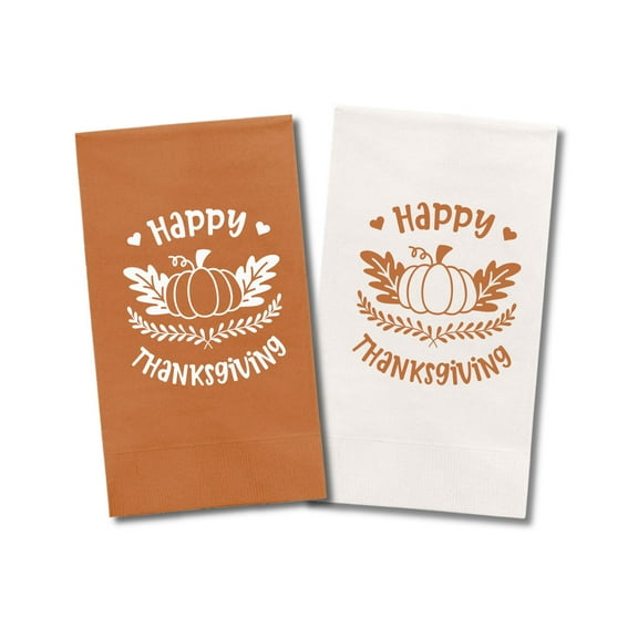Thanksgiving Napkins, Happy Thanksgiving, White and Burnt Orange Paper Dinner Napkins, Thanksgiving Table Decor and Guest Towels (12Pack (6 Burnt Orange and 6 White))