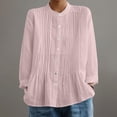 thumbnail image 2 of Women's Oversized Tshirts Retro Pleated Linen Like Regular Fit Shirt Long Sleeve Shirts for Women, 2 of 5