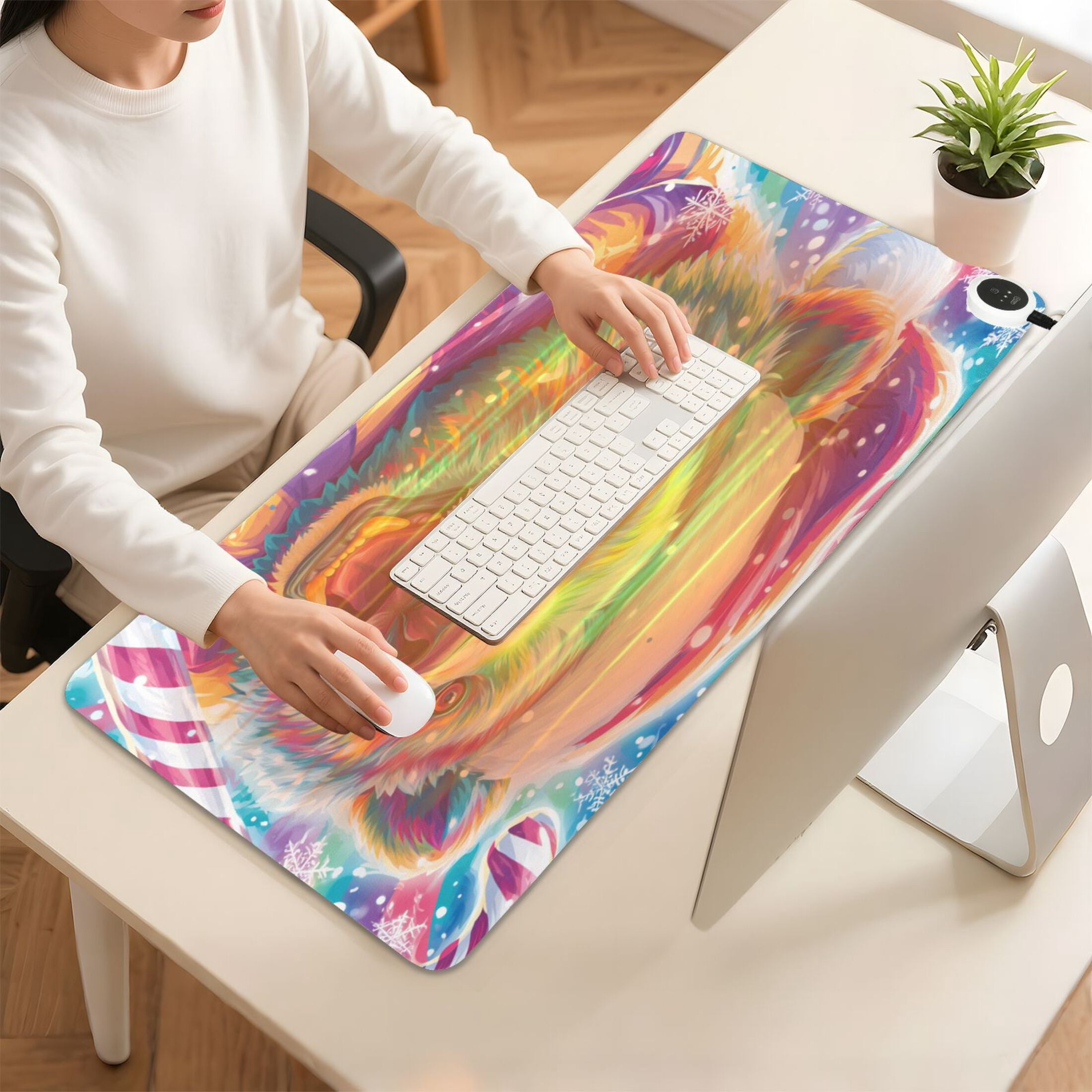 Large Heated Desk Mat Mouse Pad 31.5"x13"PU Leather Graphene Heating Desk Warmer with 3 Temperature Settings 110V US Plug Non-Slip Warm Pad for Home, Office, and Gaming Cute Smiling Polar Bear