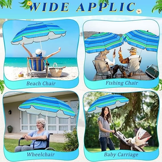2 Pcs Automatic Chair Umbrella with Universal Clamp 44" UPF 50+ Portable Clamp on Beach Chair Adjustable Wheelchair Umbrella for Outdoor Patio Parasol