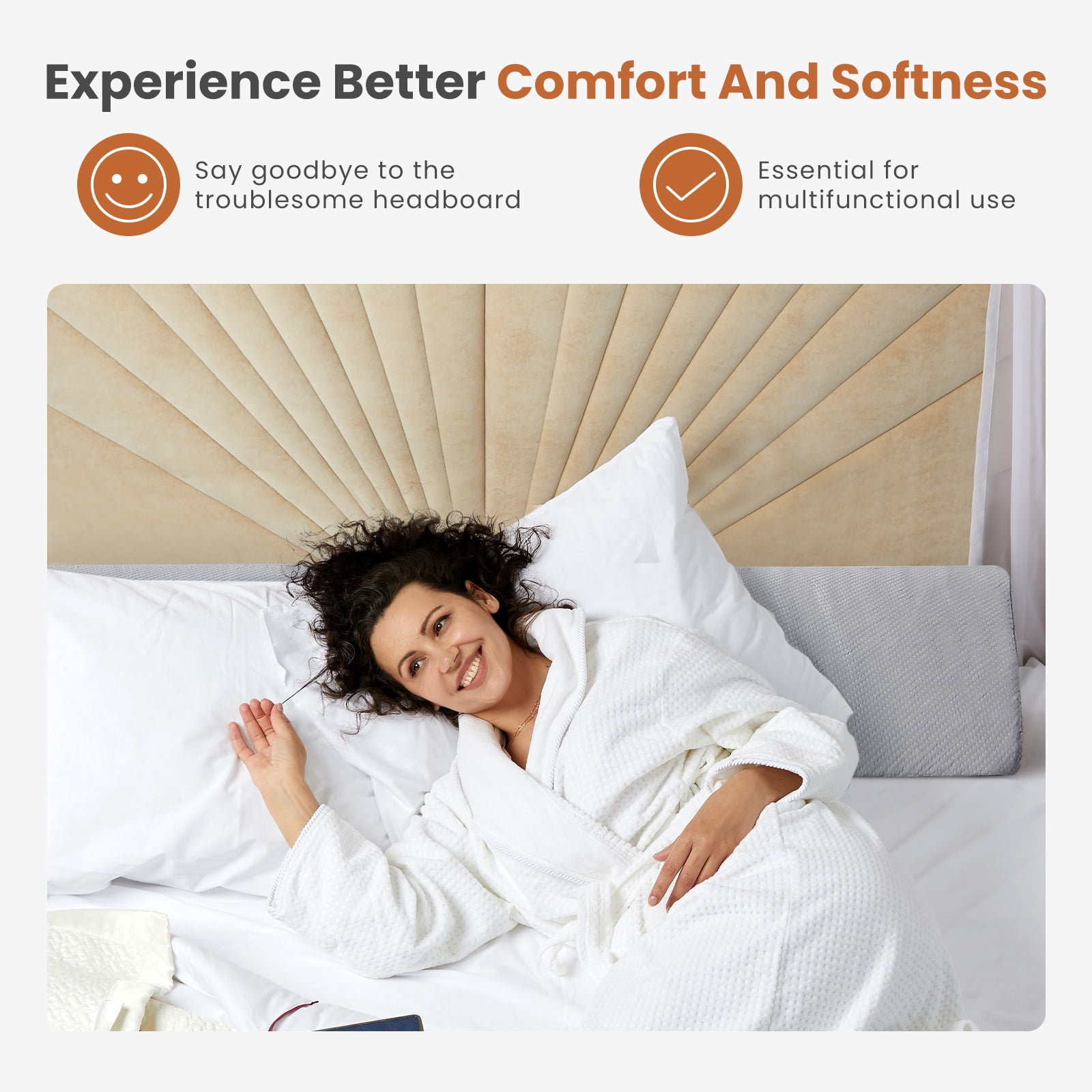CONCETTA Headboard Gap Filler Pillow - High-Density Foam Wedge for Mattress-to-Headboard Space, with Storage Pocket & Removable Cover, King