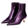 thumbnail image 3 of FSJ Women Unique Teardrop Mid Heel Short Boots Closed Pointy Toe Booties Ankle High Shaft Zipper Shoes Chic Dress Solid Color Business Size 8 Purple, 3 of 5