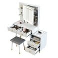 thumbnail image 3 of Modern Vanity Desk Set with LDE Lighted Mirror Cabinet and Stool, Makeup Vanity Table with Power Outlet, 4 Drawers and 3-tier Hidden Shelves, Dressing Table for Girls Women, White, 3 of 5
