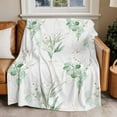 thumbnail image 4 of Green Watercolor Eucalyptus Leaf Throw Blankets, Golden White Soft Fleece Blanket Decorative for Home Sofa Couch Chair Living Bedroom, 60x80 inches,, 4 of 8