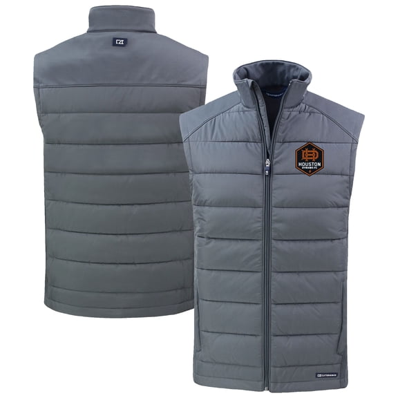 Men's Cutter & Buck Charcoal Houston Dynamo FC Evoke Hybrid Eco Softshell Recycled Full-Zip Vest