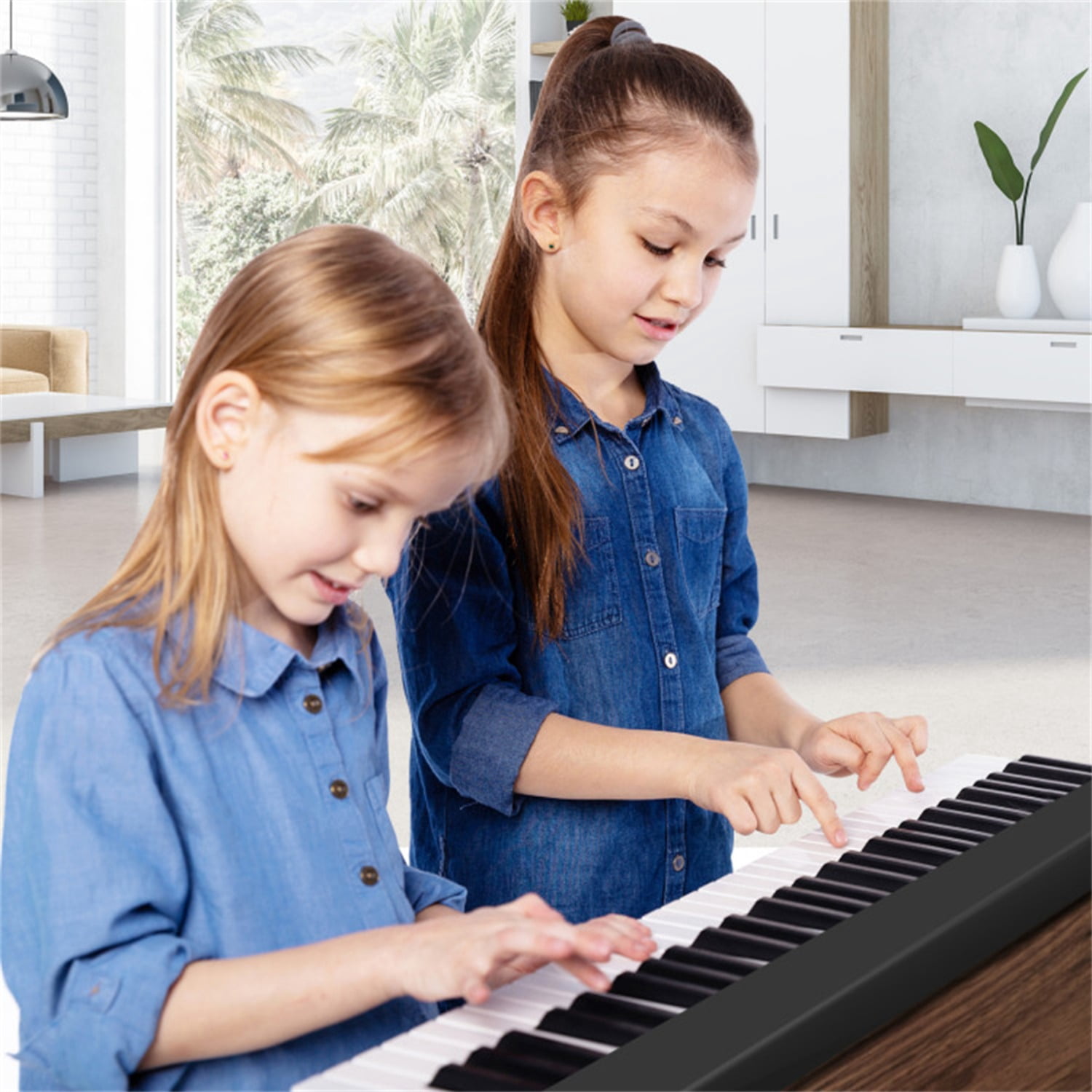 Foldable 61-Key Full-Size Digital Piano, 90.17×17.78×5.08 cm Wireless MIDI Keyboard with 1750mAh Rechargeable Battery, Black