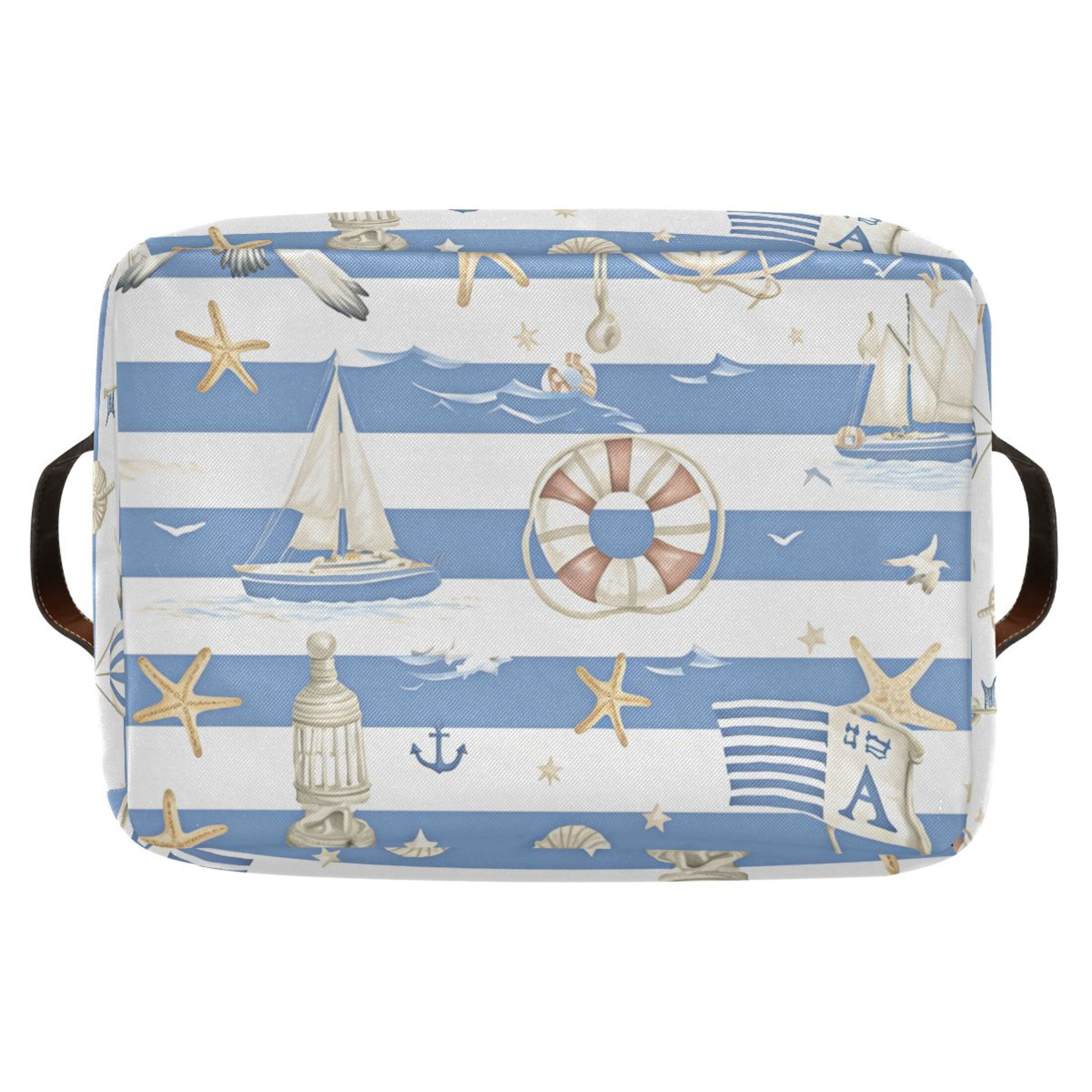 Ryvnso Starfish Sailboat Storage Basket Large Bin Foldable Boxes Toys Organizer 14.2x10.2x8.3in 2 PCs