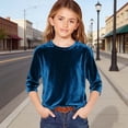 thumbnail image 2 of AWZXDE T-Shirt en Velours pour Filles à Manches 3/4, Doux, Col Rond, Hauts Décontractés pour Filles, T-Shirt de Base Confortable 3-14 Ans, 2 of 4