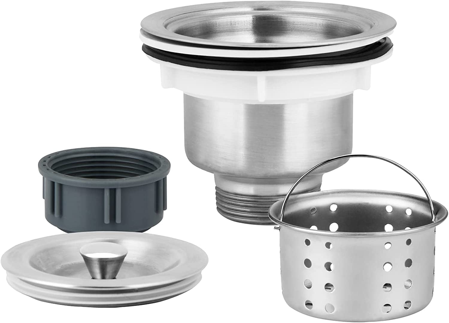Kitchen Sink Drain Strainer Assembly Sink drain 304 Stainless Steel with Removable Deep Waste Basket and Sealing Lid 3-1/2-inch Silver