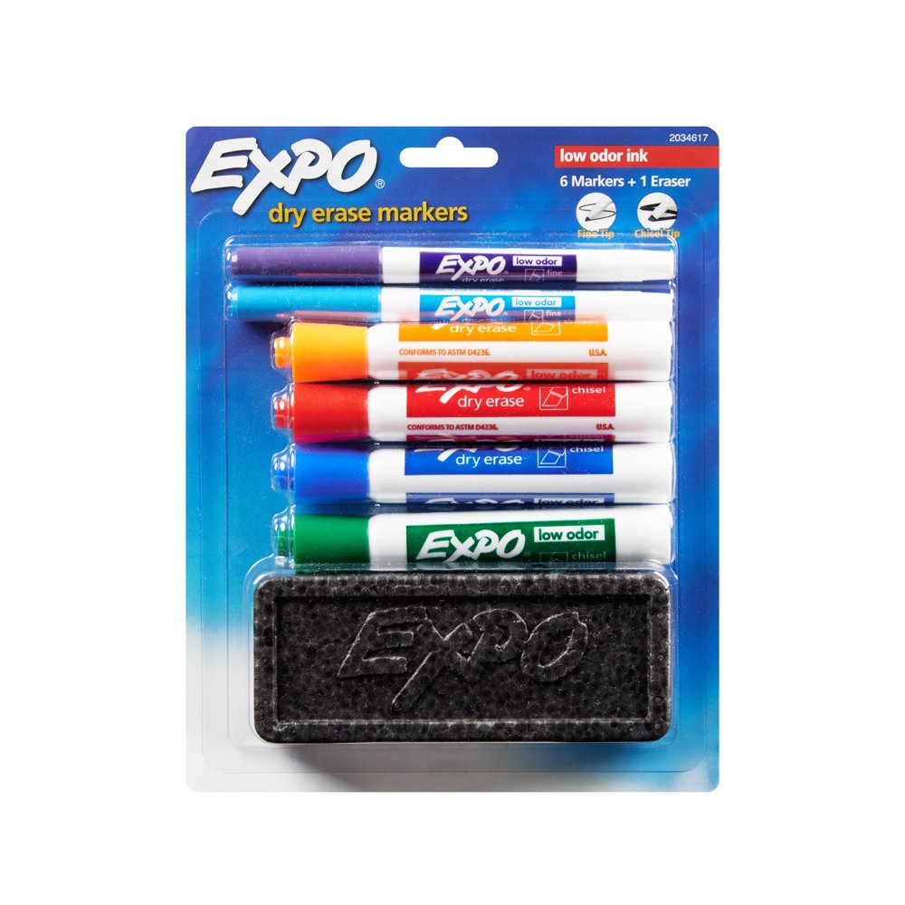 Expo Dry Erase Starter Set, 6 Chisel & Fine Tip Markers, Whiteboard