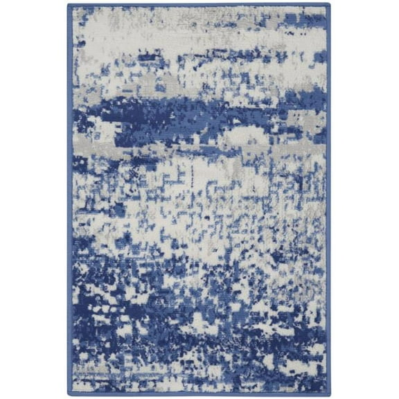 HomeRoots 2 x 3 ft. Abstract Rectangle Area Rug, Ivory & Navy Blue