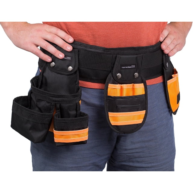 Internet’s Best Tool Belt Carpenter Apron - 10 Pockets - Quick Release Work Belt with Utility Pouch - Handyman Rig - Removable Bags