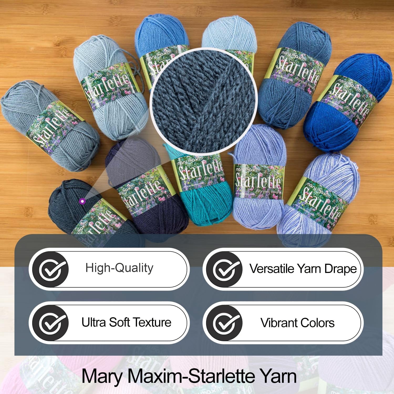 Mary Maxim Starlette Crochet and Knitting Yarn - Acrylic Worsted Weight Yarn 4, Dark Azure