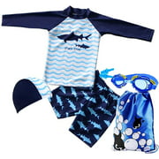 Boys' Multi-Piece Short Sleeve Rashguard Swimming Tee Trunk Set Sunsuit UPF 50+ Protection