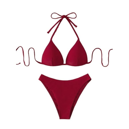 Womens 2pcs Tie Back Red Bikini Swimwear Set  Bathing Suits Swimsuits For Women