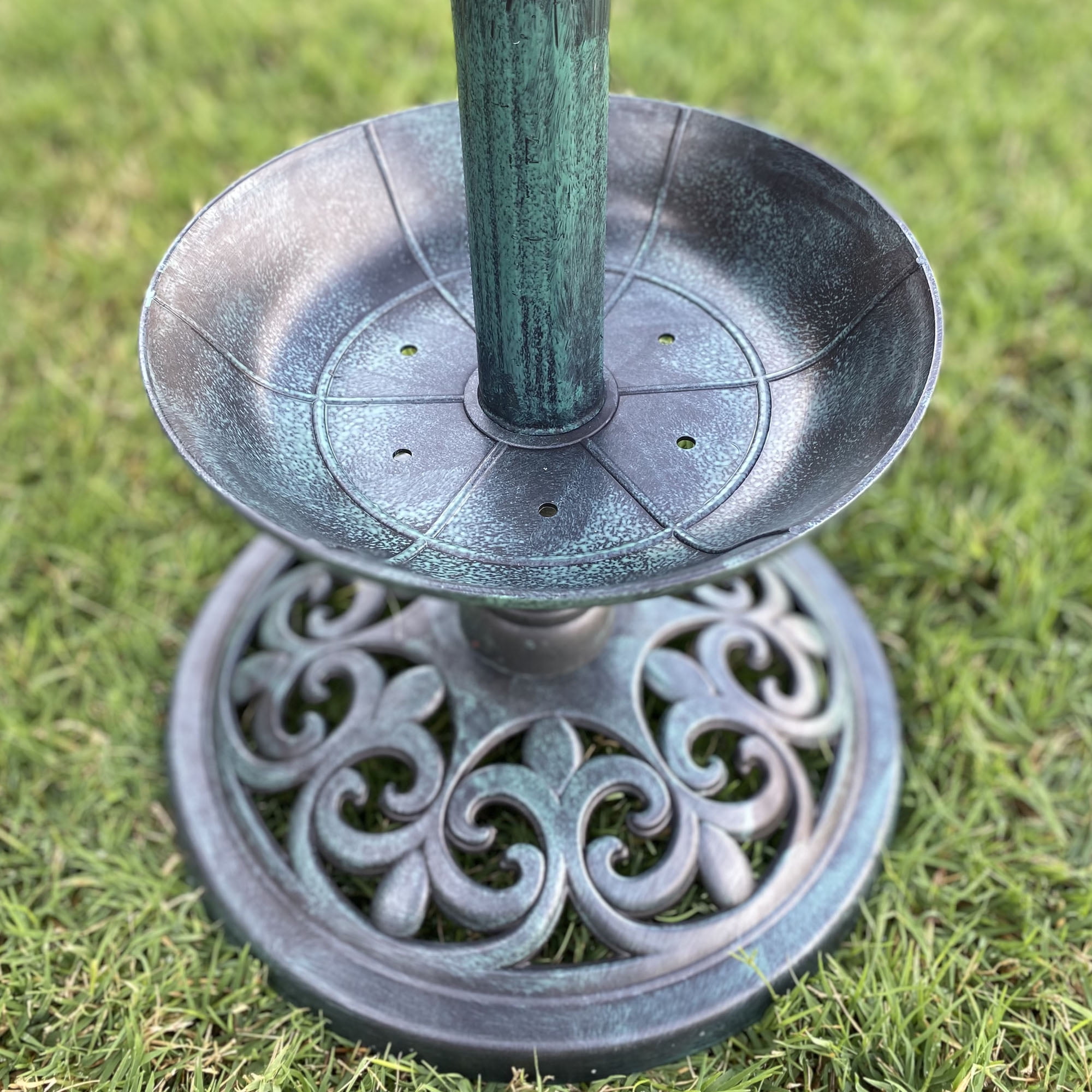 Westcharm 30 Inch Solar Lighted Bird Bath for Yard and Garden with Planter Bowl - Verdigris Green