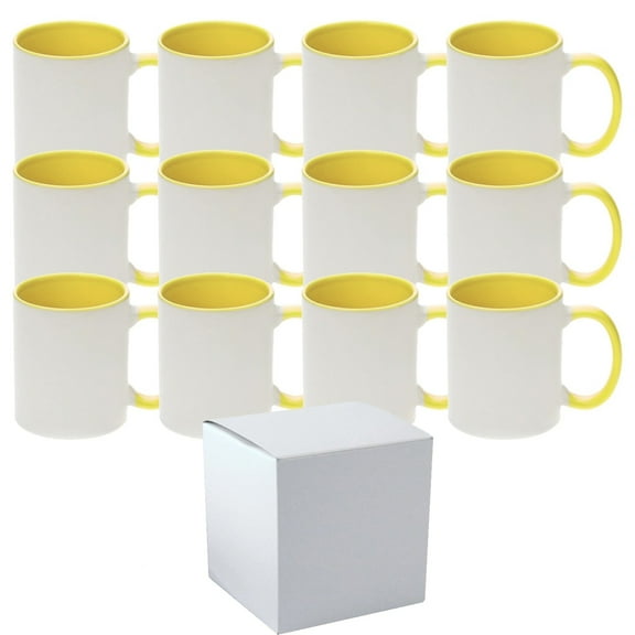 Mugsie 12 Pcs 11OZ Yellow Inner & Handle Sublimation Mugs With Individual White Boxes