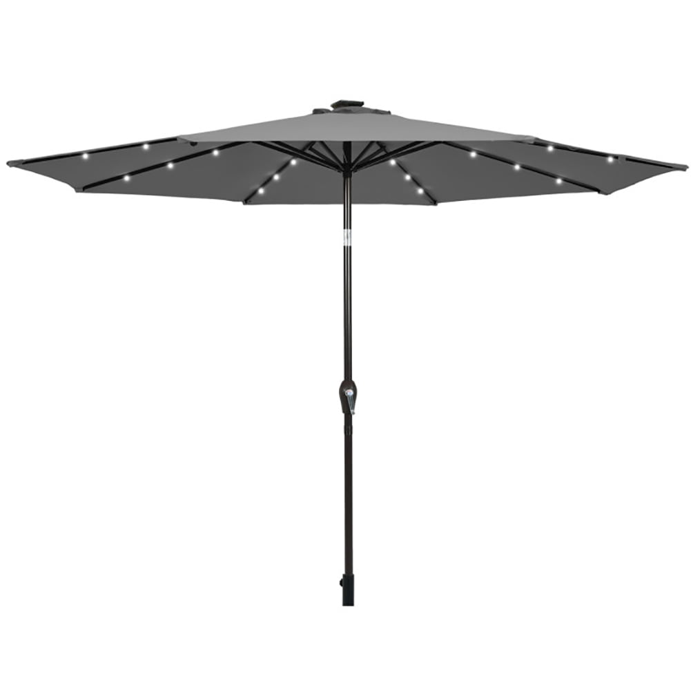 Spaco 10 Feet Outdoor Patio Umbrella with 3 Bright Solar LED Lights, Patio Umbrella with Sturdy and Durable Construction, Gray