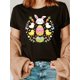 thumbnail image 1 of Camiseta con estampado de conejo y huevo de Pascua para mujer: cuello redondo, manga corta, elástica y cómoda., 1 of 6