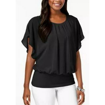 JM Collection Flutter-Sleeve Top,Choose SZ/color Title: XL/Black