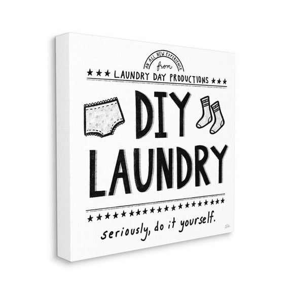 Sassy DIY Laundry Sign Family Cleaning Home Chores Typography Gallery-Wrapped Canvas Print Wall Art, 17x17