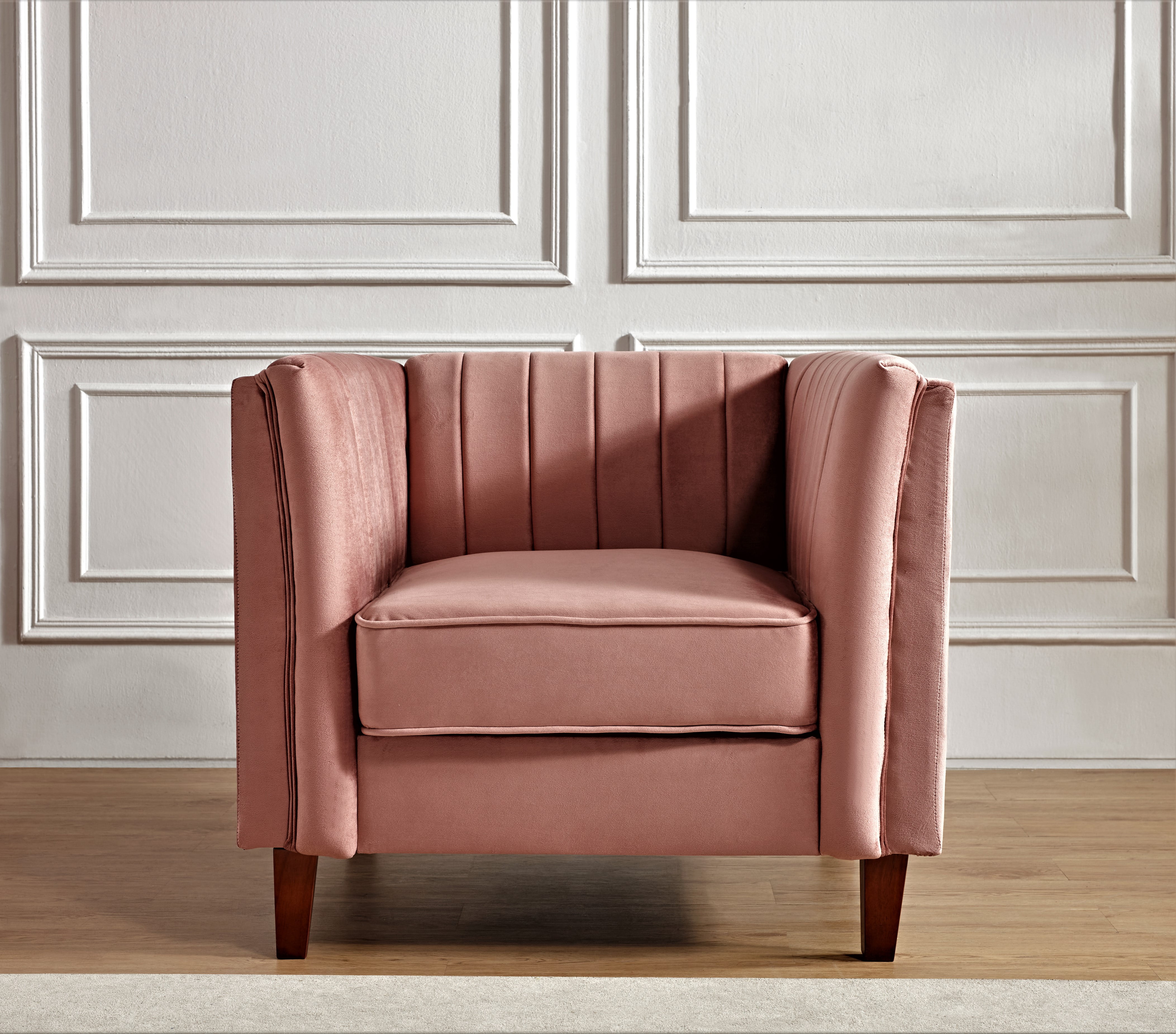 Uspridefurniture Plainfield Line Tufted Square Design 3Pcs Livingroom Set, Pink Velvet