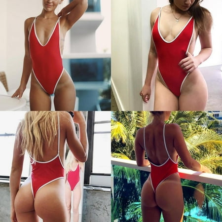 IDALL One Piece Swimsuit Women Swim Suits for Women 2025 Summer Beach Vacation Underwear Sports Swimsuit Bikini Three Point Halter V Neck Swimsuit Beach Bathing Suit Womens Swimsuits Red M