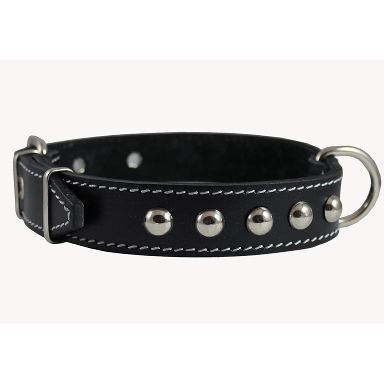 Dogs My Love Black Leather Studded Dog Collar, Genuine Thick 1