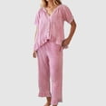 thumbnail image 2 of IWRICH Pajama Set for Women 2 Piece Plaid Short Sleeve Pjs Cute Ruffle Sleepwear Pajamas Loungewear Pink XL, 2 of 4