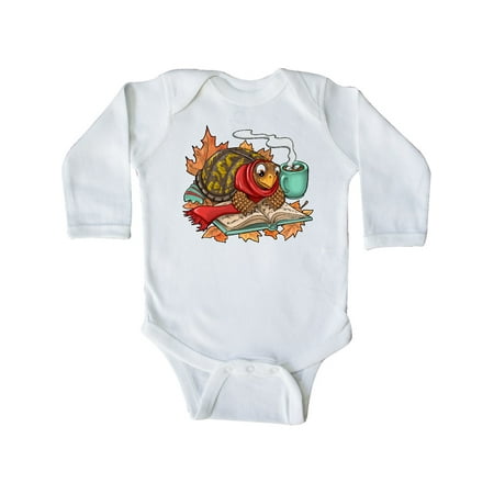 

Inktastic Autumn Turtle in Leaves with Scarf Book and Cocoa Gift Baby Boy or Baby Girl Long Sleeve Bodysuit
