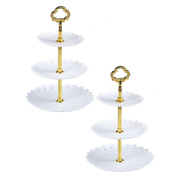 Oleegame 2PC Spoon And Lid Rest 3-Tier Cupcake Stand Cake Dessert Wedding Event Party Display Tower Plate Round White