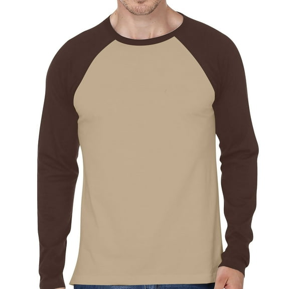Huankd Men's Long Sleeve Shirt Fall Crewneck Color Block Loose Fit T Shirts Casual Pullover Tees Brown L